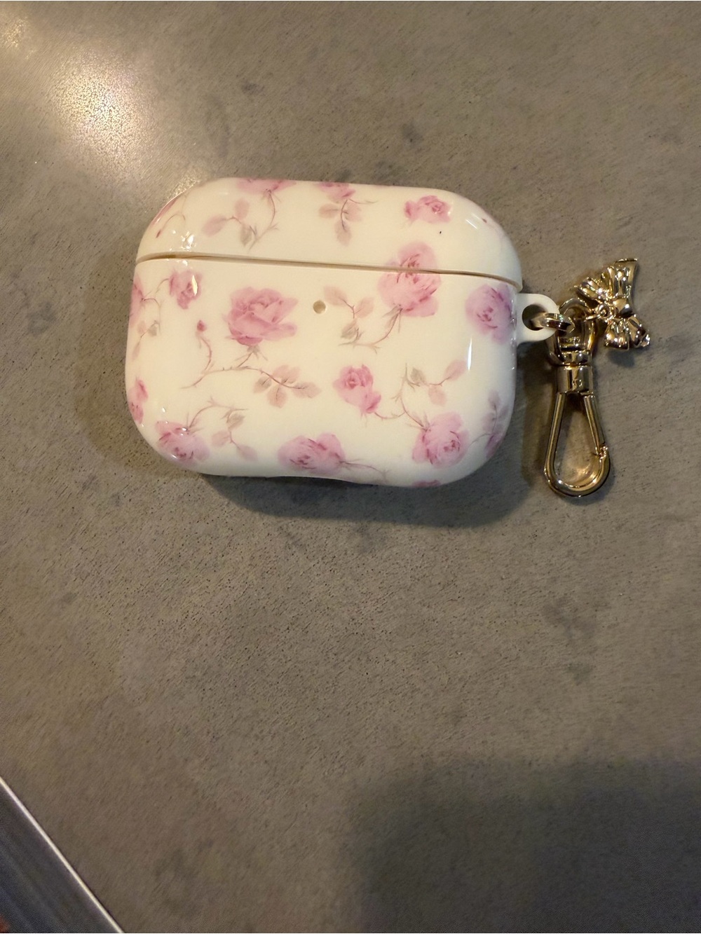 LoveShackFancy Pink Rose AirPod Case with Gold Clip